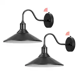 VEVOR - Outdoor Barn Light, 11.5 in Diameter, 2-Pack Farmhouse Gooseneck Light Fixture, Dusk to Dawn Exterior Wall Sconce - Black