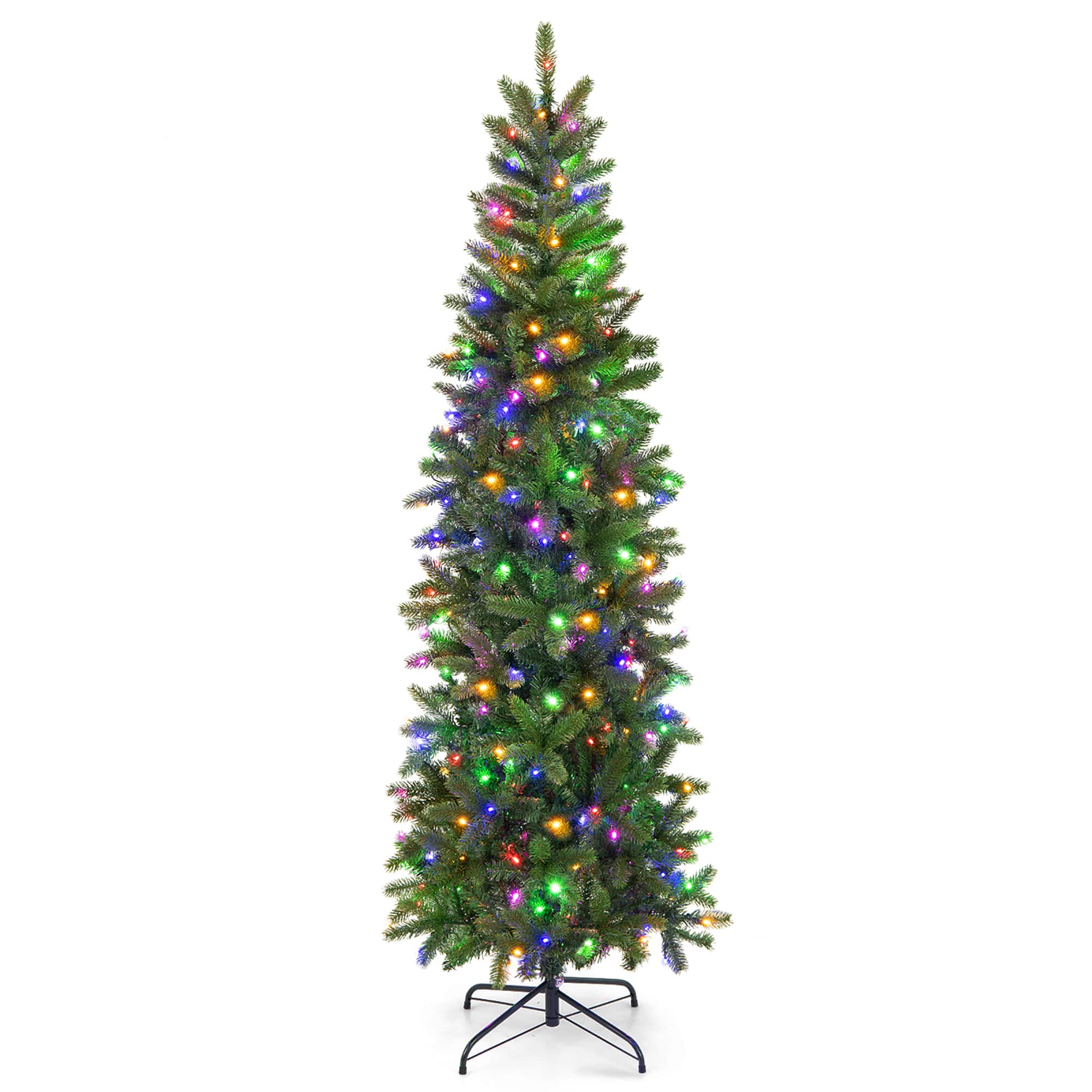 Front. Costway - 6FT Pre-Lit Hinged Artificial Christmas Tree w/ 648 Tips & 270 Multicolor Lights - Green.