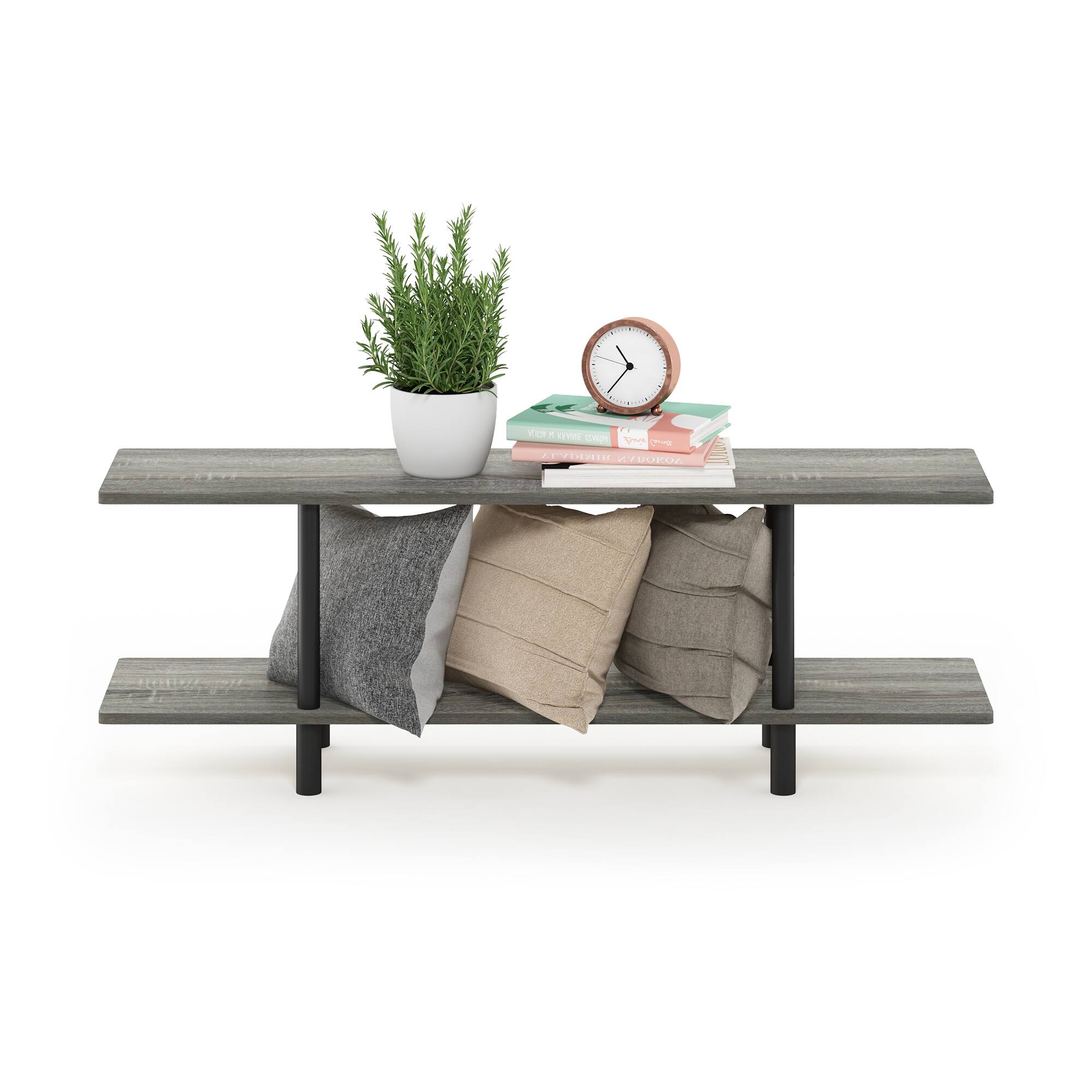 Alt View 4. Furinno - Turn-N-Tube 2-Tier Multipurpose Wide Shelf, French Oak/Black - French Oak/Black.