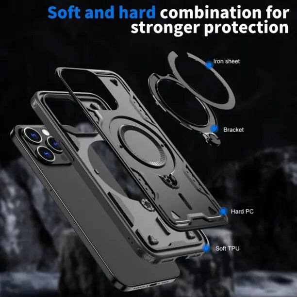 Soft and hard combination for stronger protection

- Iron sheet
- Bracket
- Hard PC
- Soft TPU
