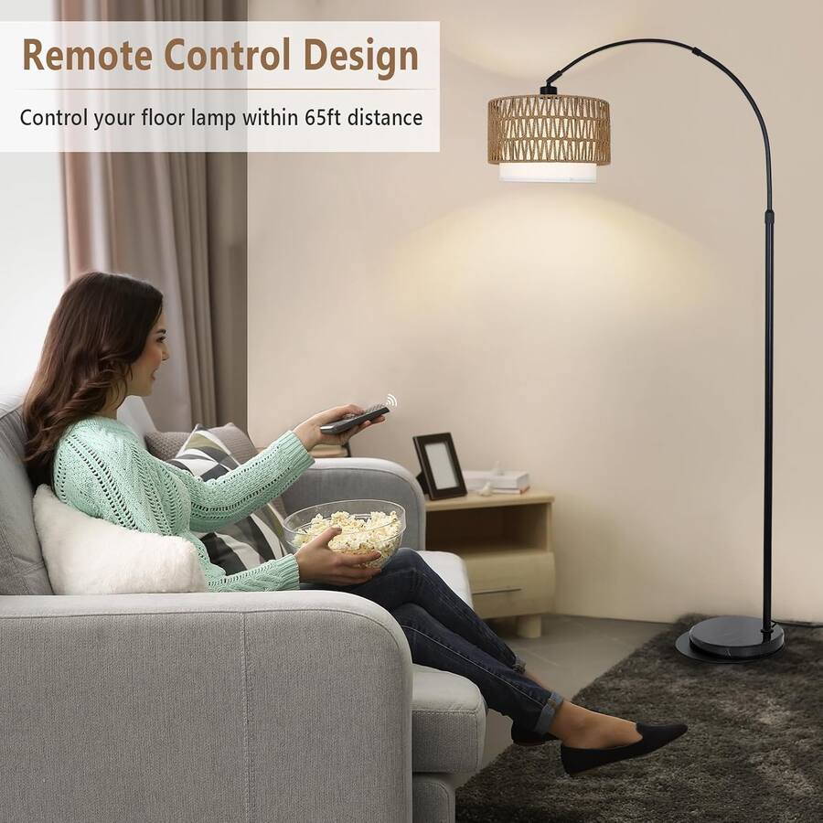 Led Florring MERAVOM Rattan Boho Arc Floor Lamps for Living Room with 3 Color ...