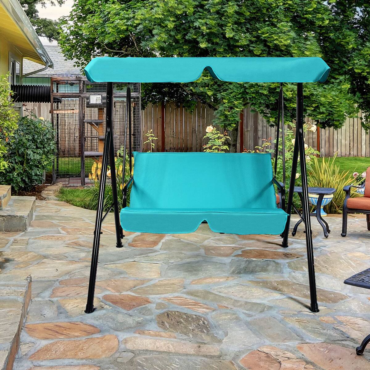 Alt View 2. Costway - Costway Loveseat Patio Canopy Swing Glider Hammock Cushioned Steel Frame Outdoor - Blue.