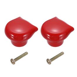 Unique Bargains - 2pcs Cat Shape Ceramic Cabinet Knobs, Decorative Drawer Pulls w/ Screws for Closets - Red