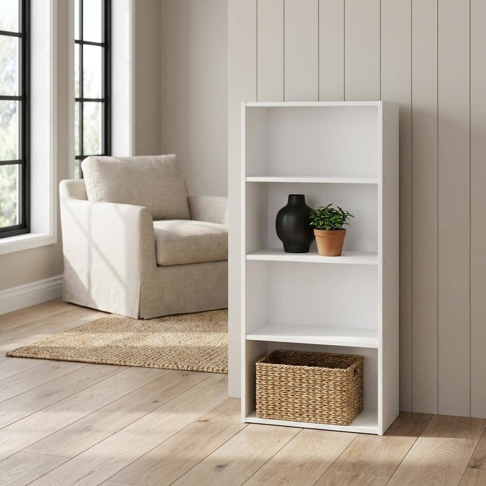 Angle. FurniFact - Engineered Wood bookcase with open-back design for versatile storage - White.