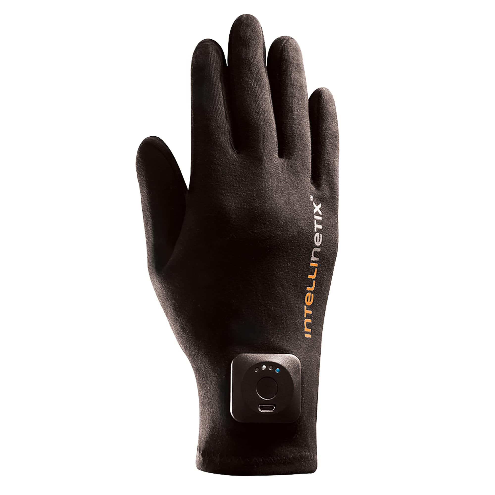 Front. BROWNMED - Vibration Therapy Glove Intellinetix® Left and Right Hand Small - Black.