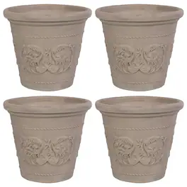 Sunnydaze - 19.5 in Arabella Polyresin Outdoor Planter - Set of 4 - Beige