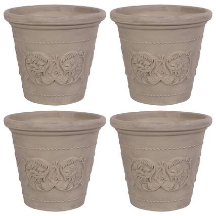 Front. Sunnydaze - 19.5 in Arabella Polyresin Outdoor Planter - Set of 4 - Beige.