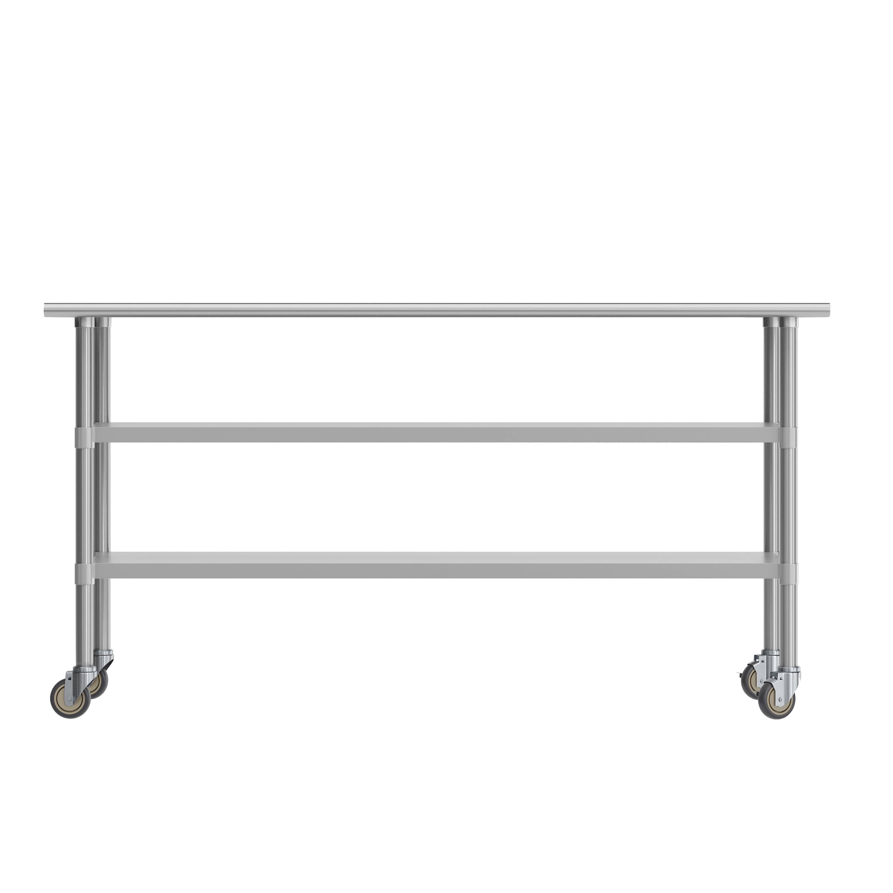 Back. Flash Furniture - Reader NSF Certified Stainless Steel Prep and Work Table 30"x 72" with 2 Galvanized Steel Undershelves and 4 Casters, He - Gray.