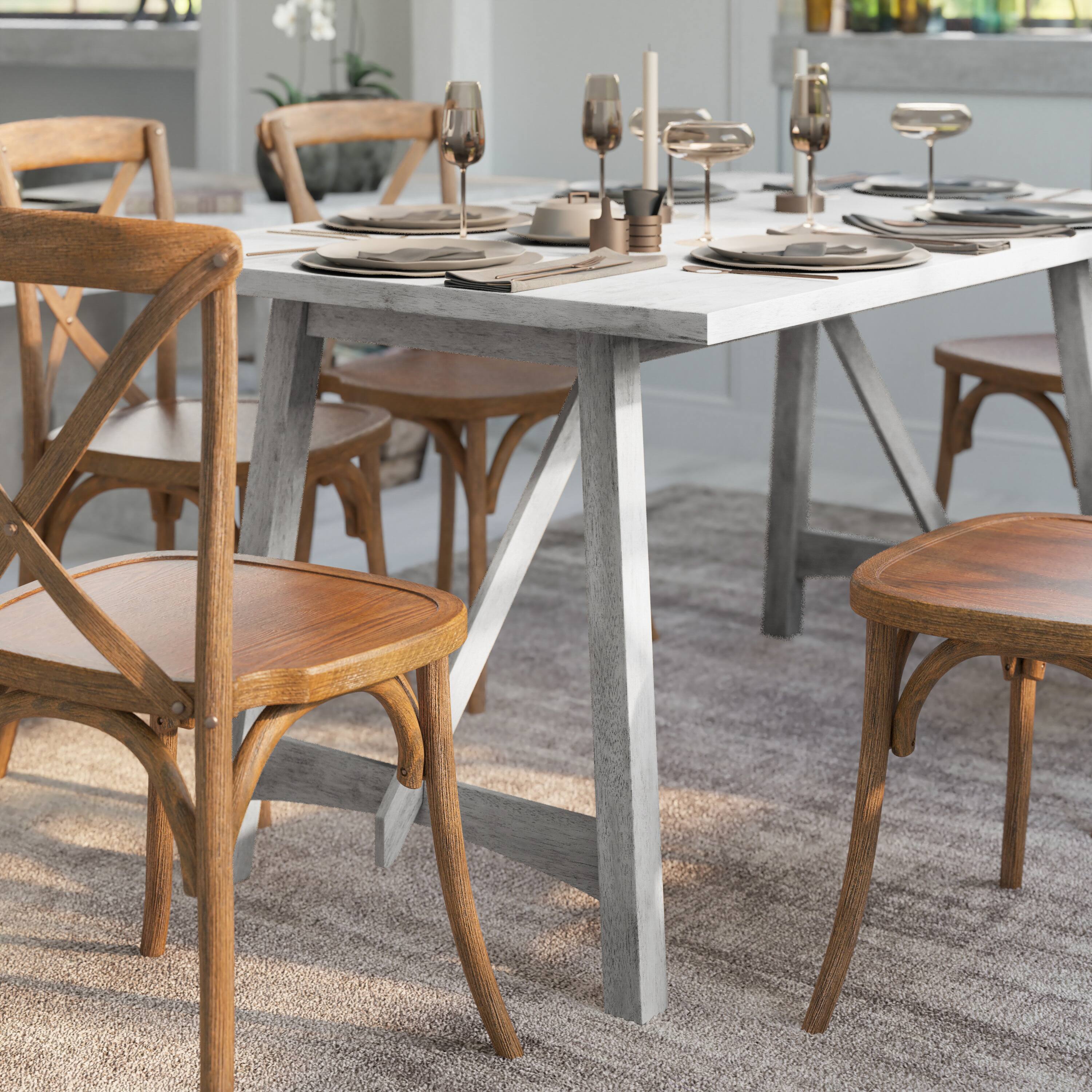 Alt View 3. Emma + Oliver - Lawson Farmhouse Wooden Trestle Base Dining Table - Antique White.