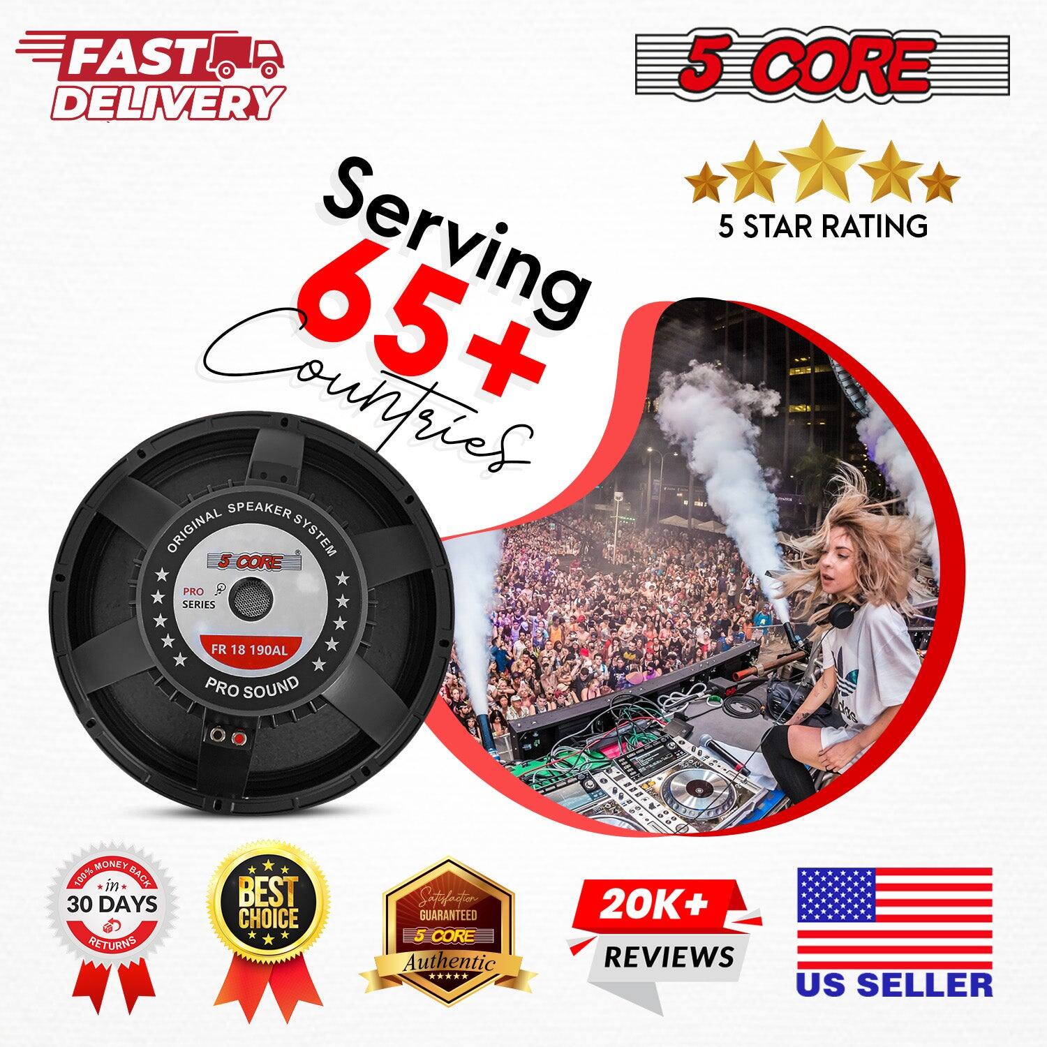 FAST DELIVERY, 5 CORE, 5 STAR RATING, 65+ Countries, Serving, SPEAKER ORIGINAL SYSTEM, 5 CORE PRO SERIES, FR 18 190AL, PRO SOUND, MONEY BACK, 30 DAYS RETURNS, BEST CHOICE, Satisfaction GUARANTEED, 5 CORE, Authentic, 20K+ REVIEWS, US SELLER