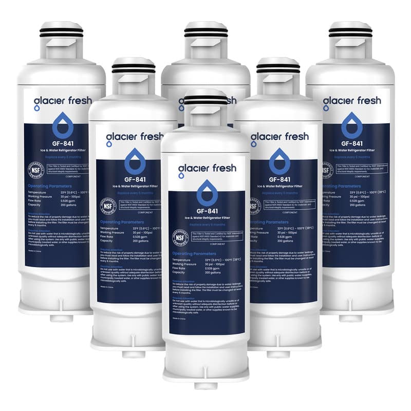alacier fresh  
alacier fresh  
GF-841 Ice & Water Refrigerator Filter  
alacier fresh  
alacier fresh  
GF-841 Ice & Filter  
NSF Operating Parameters Temperature 32°F (0.6°C) 100% Pressure X 100psi Rote can gom Copacity XX gallons W FBC water UM with  
GF-841 Ice & Water Refrigerator Filter NSF Operating Parameters Temperature 32°F (0.6°C) 100% Working Pressure 100psi Rote 0.528 gpm Copacity 200 gallons  
alacier fresh GF-841 Ice & Water Refrigerator Filter NSF COMPONENT  
GF-841 ICE & Water Refrigerator Filter every SF rating Parameters 33°F (0.6°C) 100% (39°C) Pressure 30 psi 100psi 0.520 gpm ocity 200 gallons  
every C SF rating Parameters 23°F (0.6°C) 100% (38°C) Pressure pel 100psi 0.520 gpm acity 