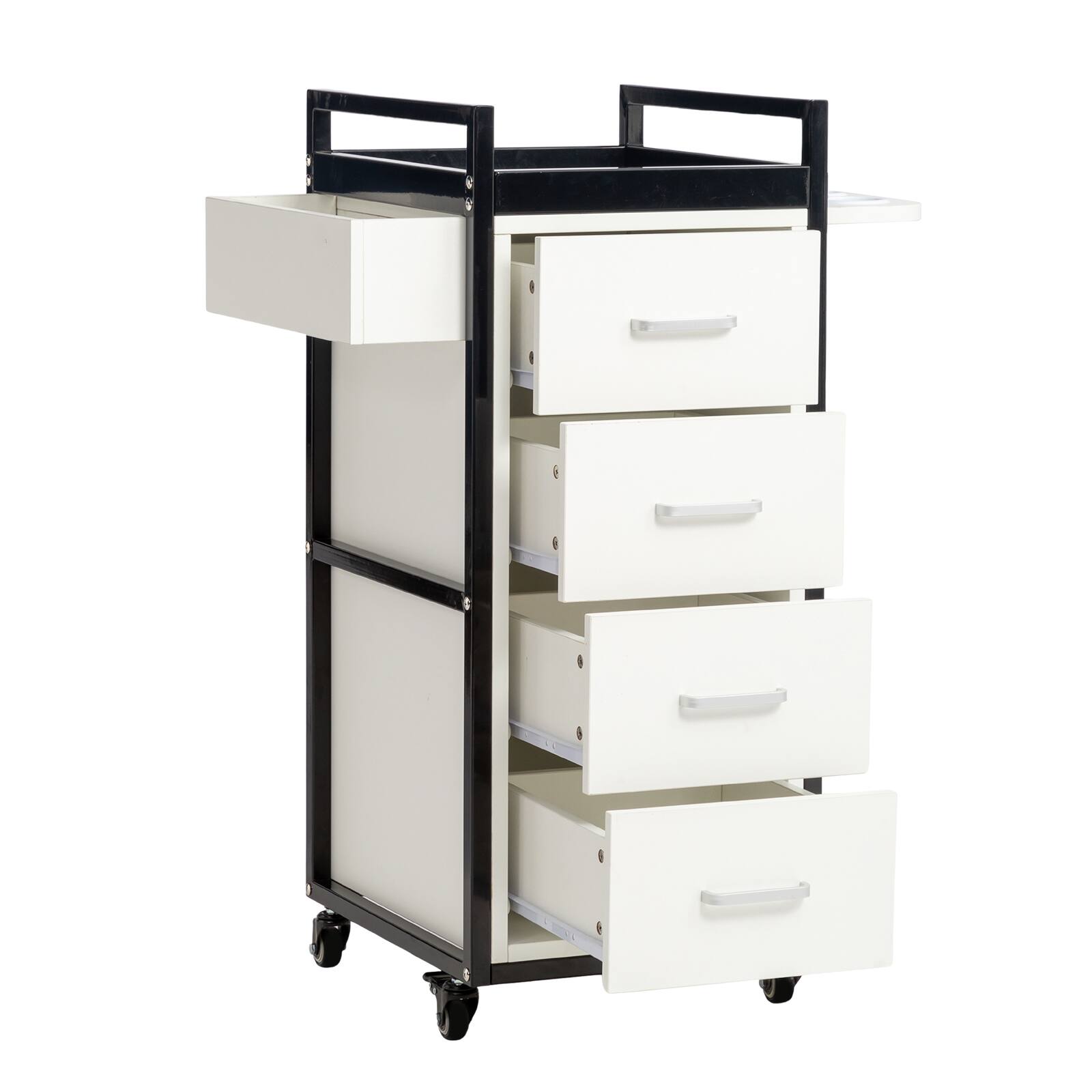 Alt View 6. Winado - Trolley Cart Mobile Salon Station with 4 Drawers, 5 Hot Tool Holders, Side Storage Shelf for Hair Salons, Beauty, Spas - Black & White.