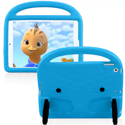 Front. UUCOVER - Kids Case for iPad 9th 8th 7th Generation 10.-inch (2021/2020/2019),Shockproof EVA Case Handle Kickstand Cover - Blue.