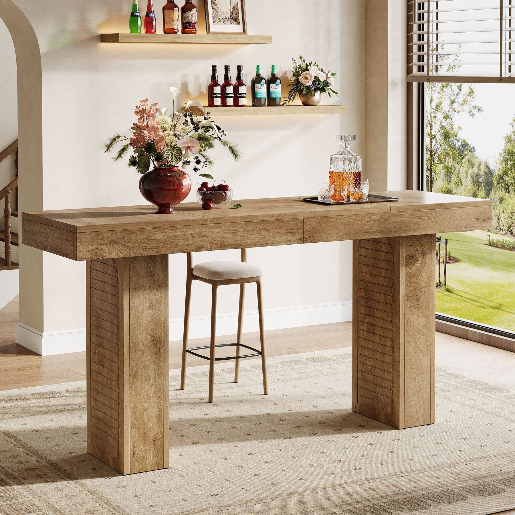 Front. Tribesigns - Bar Table with Engineered Wood Construction, Wood Grain Finish and Rectangular Top for Kitchen - Light Brown.