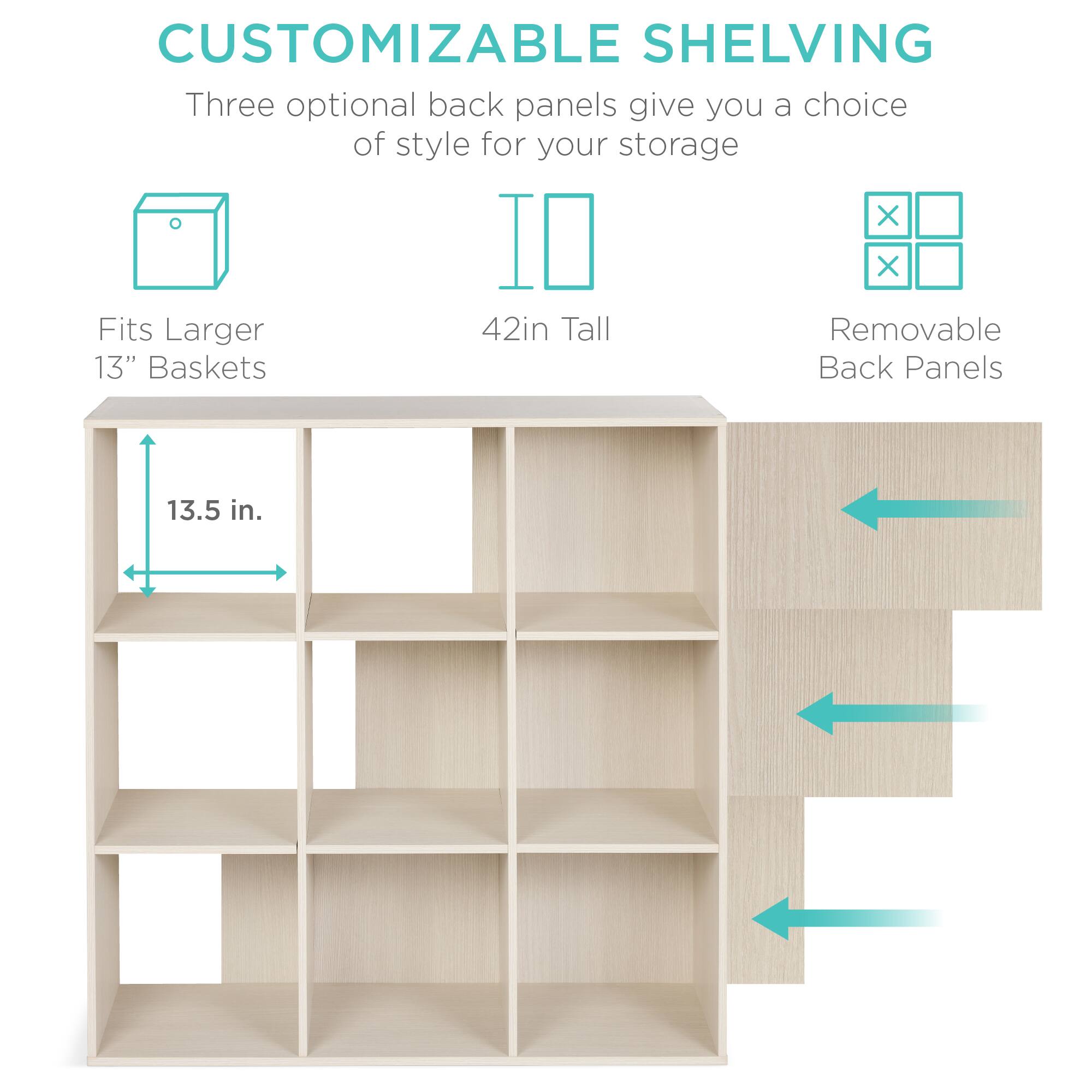 CUSTOMIZABLE SHELVING

Three optional back panels give you a choice of style for your storage.

- Fits Larger 13" Baskets
- 42in Tall
- Removable Back Panels

13.5 in.