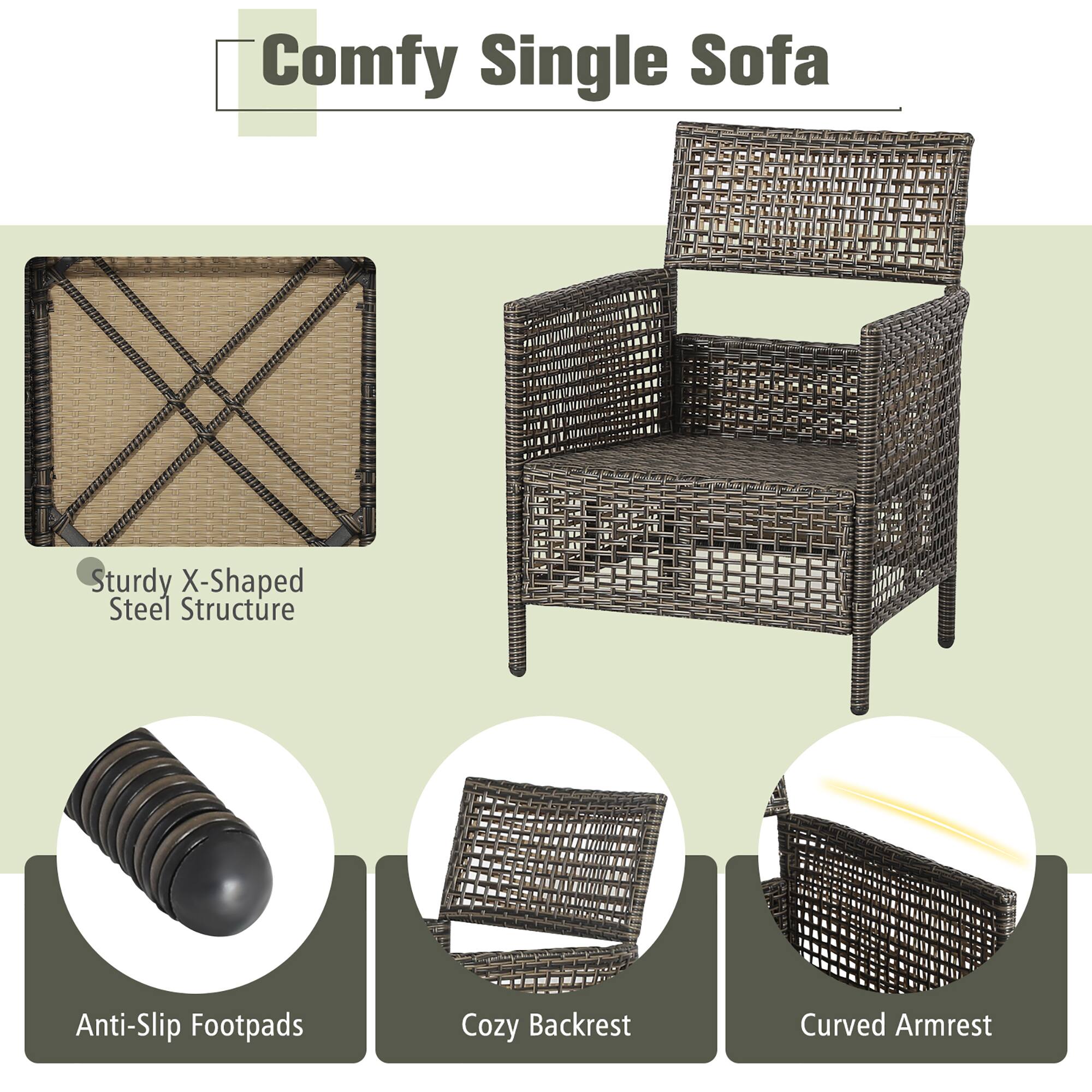 Comfy Single Sofa

- Sturdy X-Shaped Steel Structure
- Anti-Slip Footpads
- Cozy Backrest
- Curved Armrest