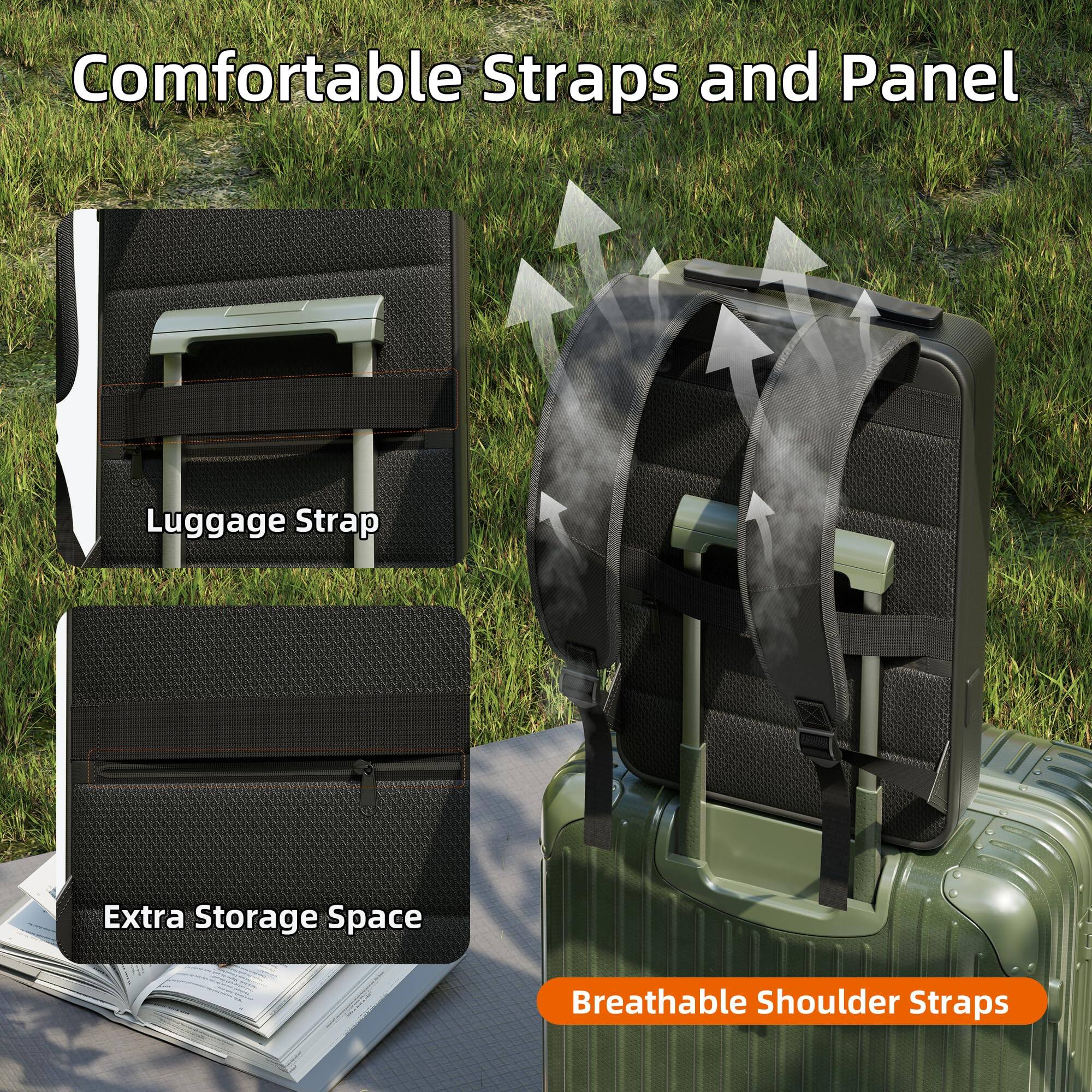 Comfortable Straps and Panel

- Luggage Strap
- Extra Storage Space
- Breathable Shoulder Straps