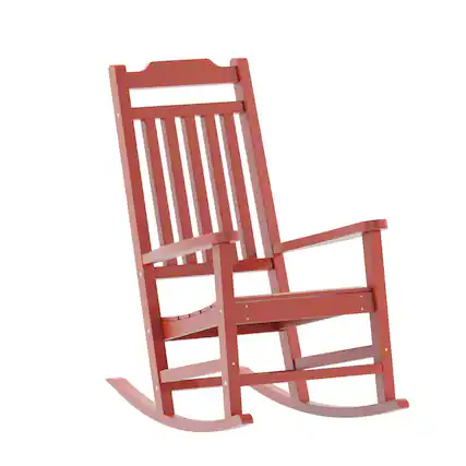 Front. Emma + Oliver - All-Weather Poly Resin Wood Rocking Chair - Patio and Backyard Furniture - Red.