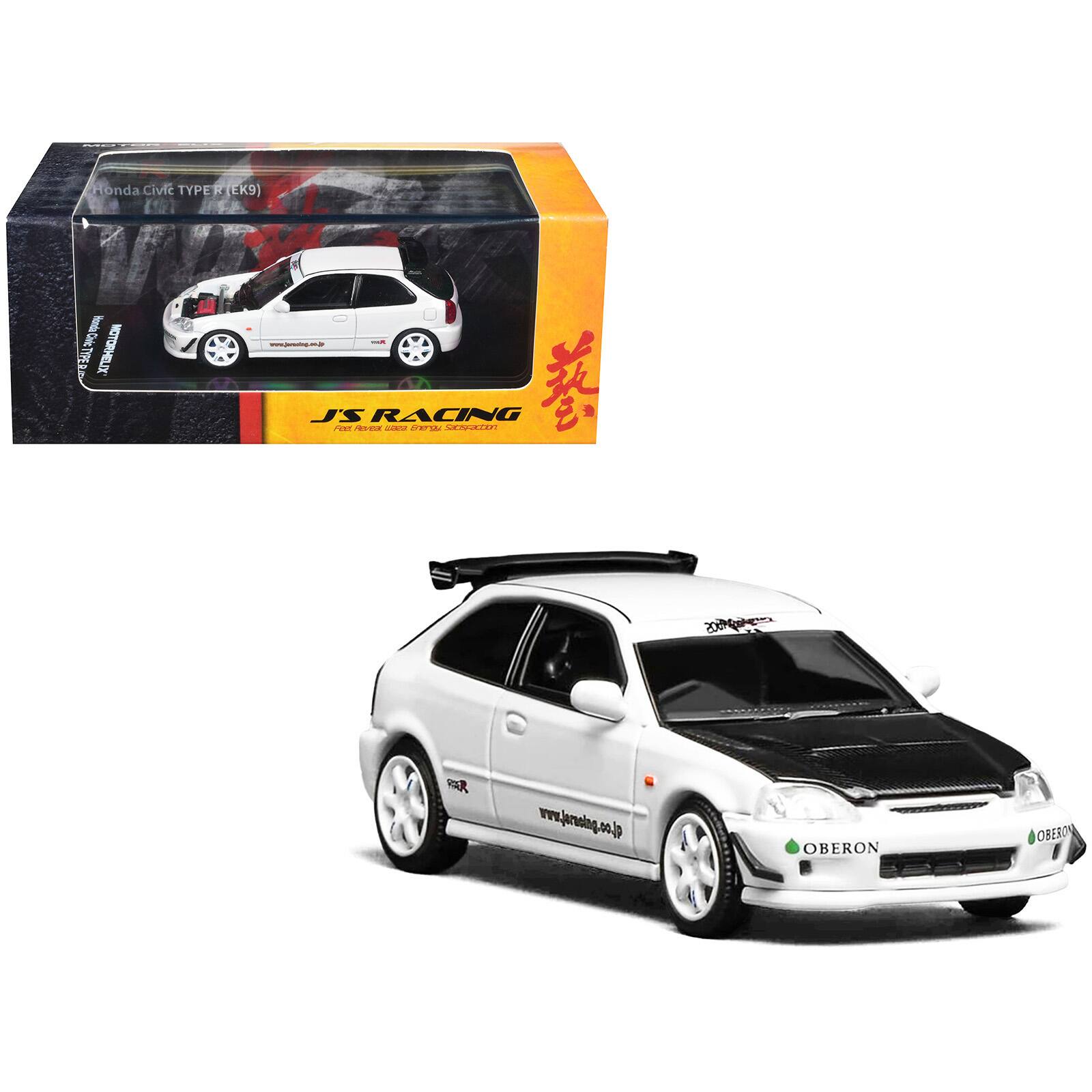Honda Civic Type R (EK9) RHD (Right Hand Drive) "J's Racing" White 1/64 Diecast Model Car by MotorHelix