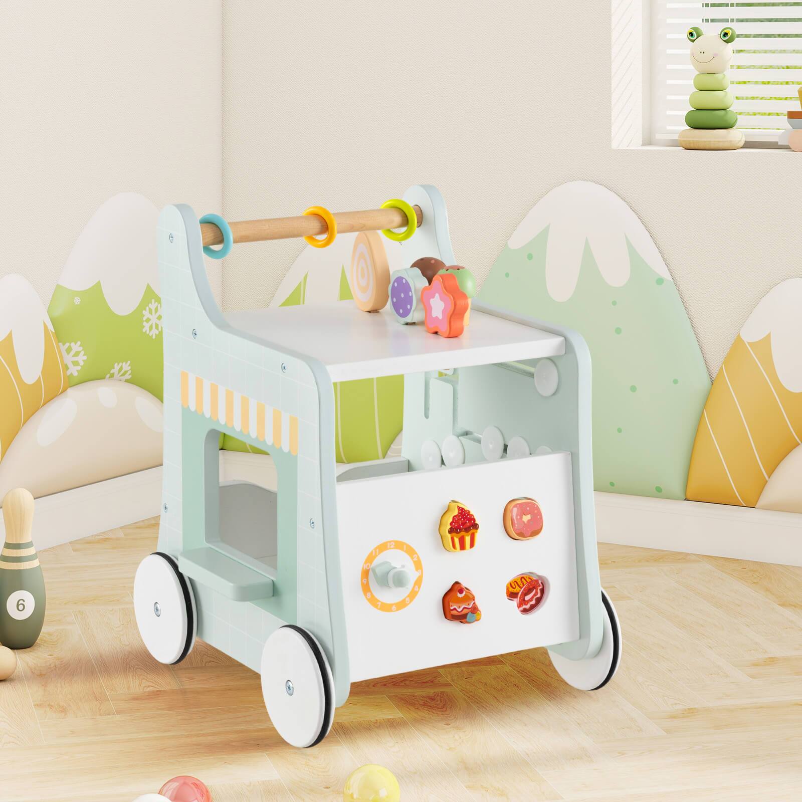 Alt View 3. Costway - Costway Wooden Baby Walker Ice Cream Cart Toy with Sweet Accessories & Smooth Wheels - Green.