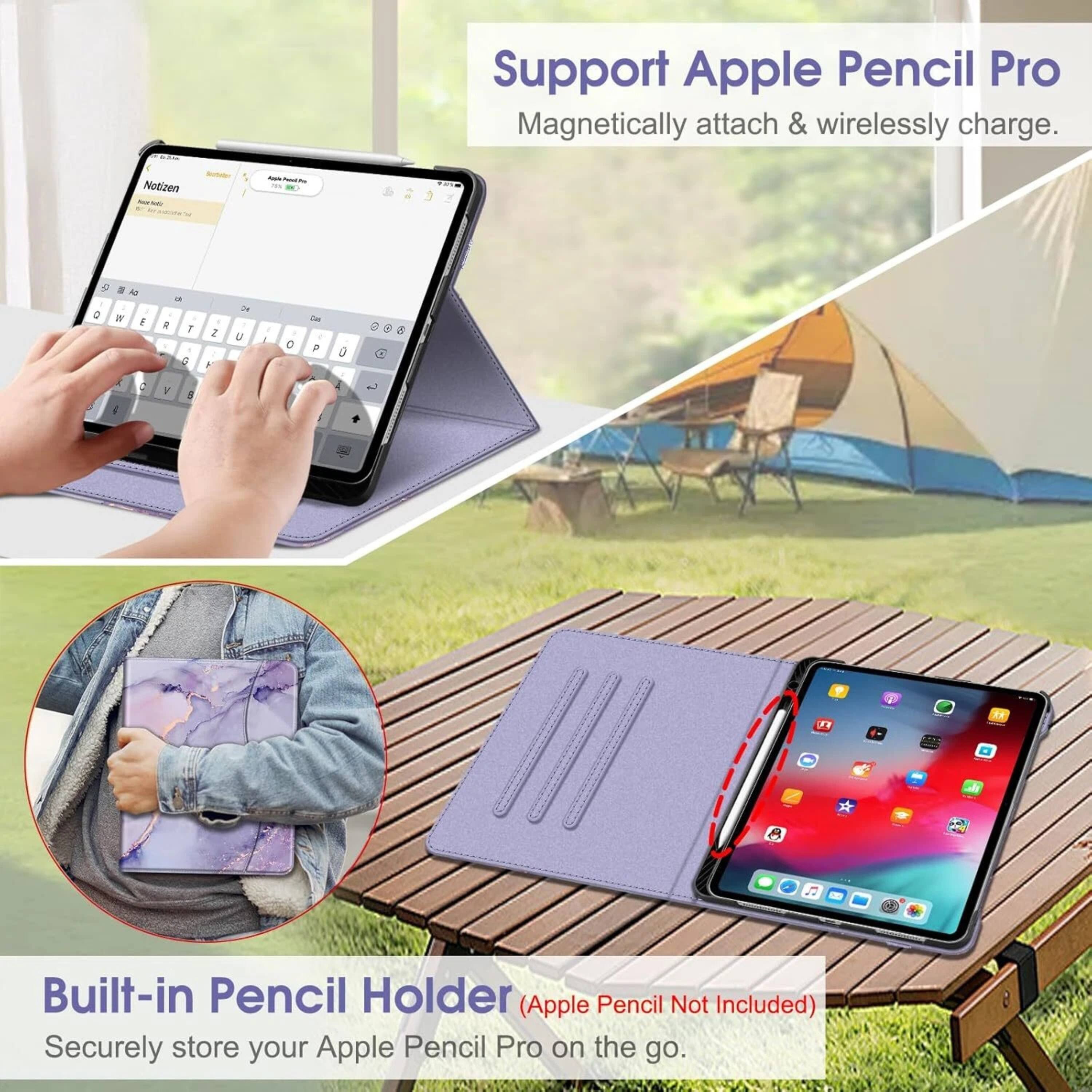 Back. Kitcheniva - Stand Case For iPad Pro M4 2024 Folio Cover With Pencil Holder 13 Inch Purple - Purple.