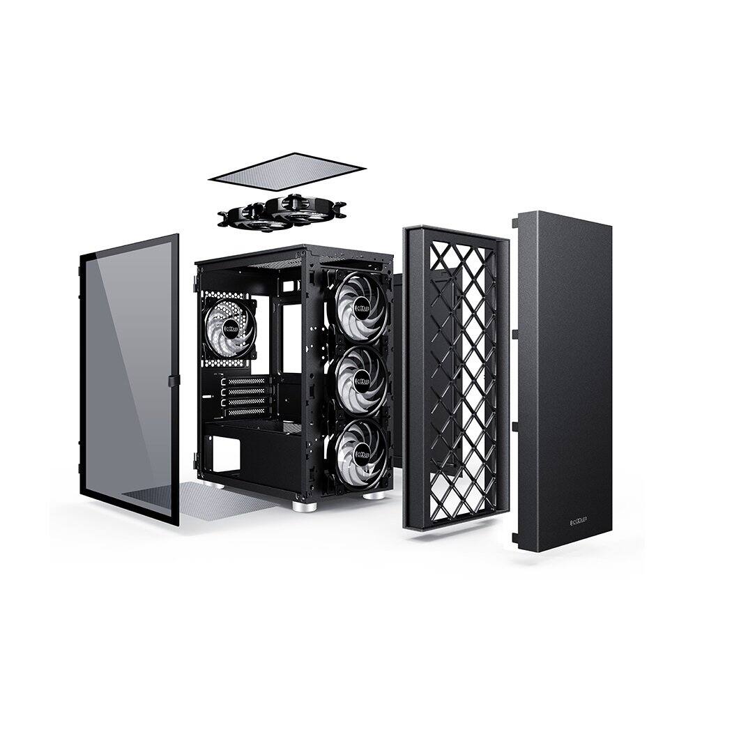 Left. PCCOOLER - PLATINUM LM300 ARGB Black M-ATX Tempered Glass Case - Black.