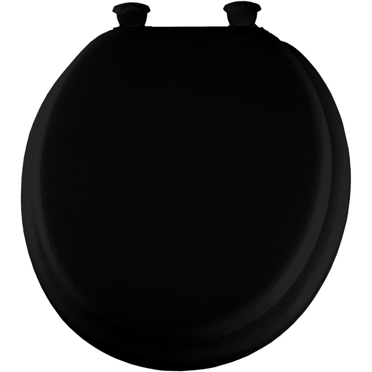Angle. BEMIS - Mayfair Round Cushioned Vinyl Soft Toilet Seat in Black STA-TITE Seat Fastening System and EasyClean Hinge - Black.