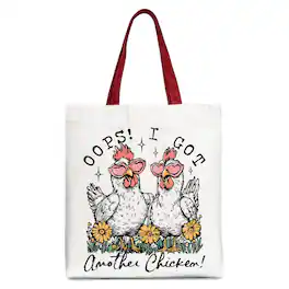 OrnamentallyYou - Oops I Got Another Chicken Canvas Tote Bag, Funny Farm Animal Gift Shopper - White Red