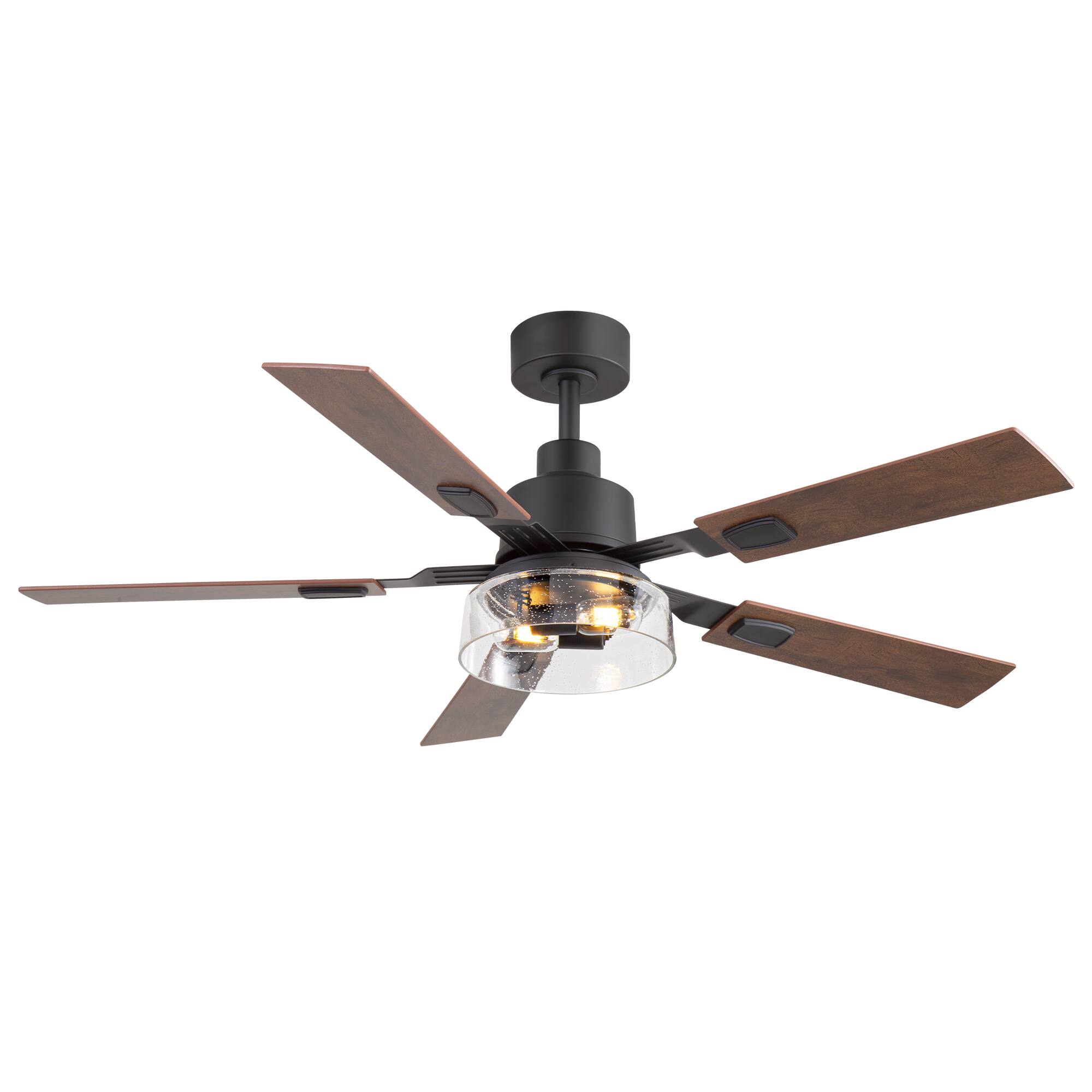 Angle. Breezary - 52-Inch Ceiling Fan with 5 Plywood Dual Finish Blades,  6-Speed DC Motor, 6'' Downrod, Remote Control&Timer - Matte Black and Dark Wood Grain + Light Wood Grain.