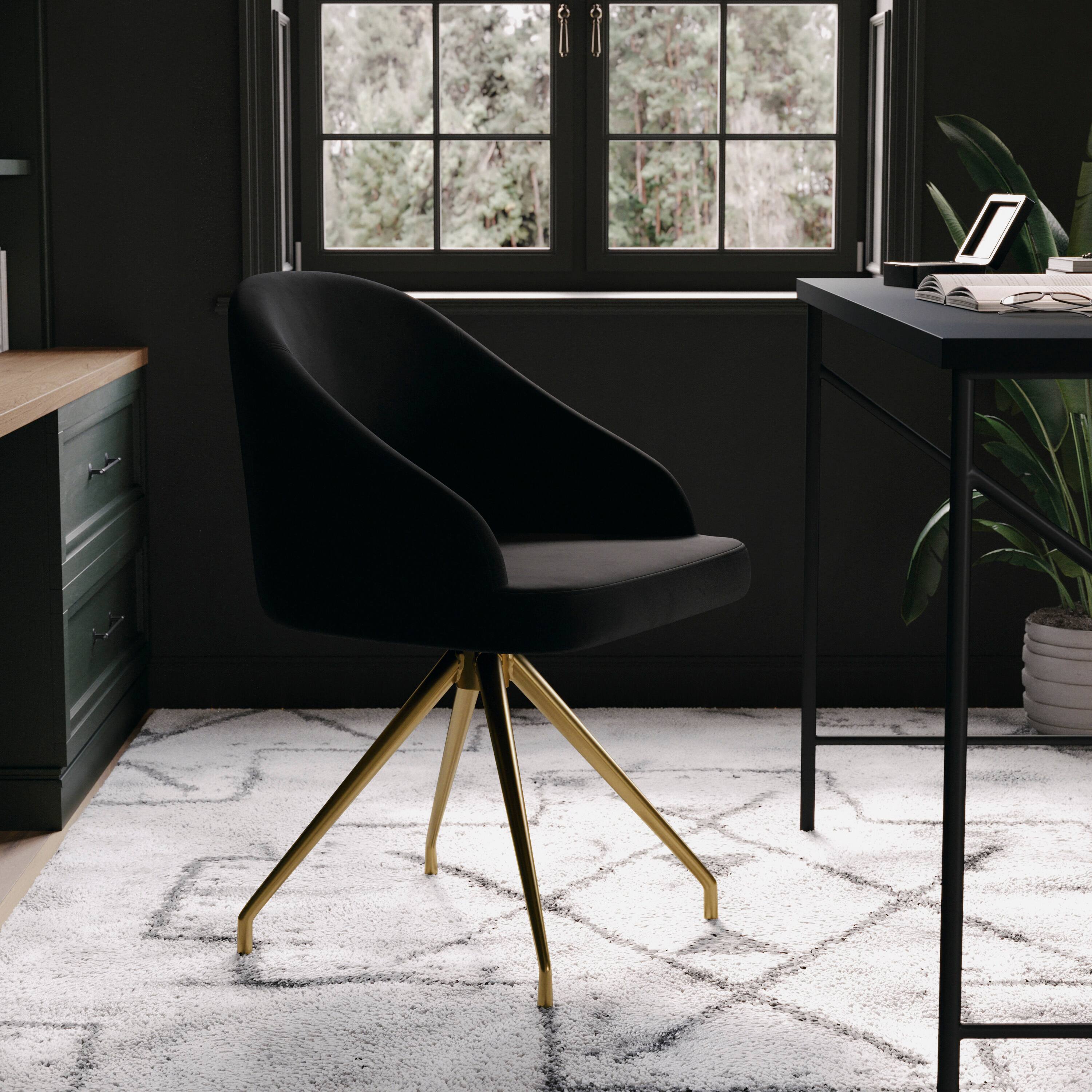 Alt View 14. Martha Stewart - Sora Velvet Upholstered Office Chair - Black Velvet/Polished Nickel.