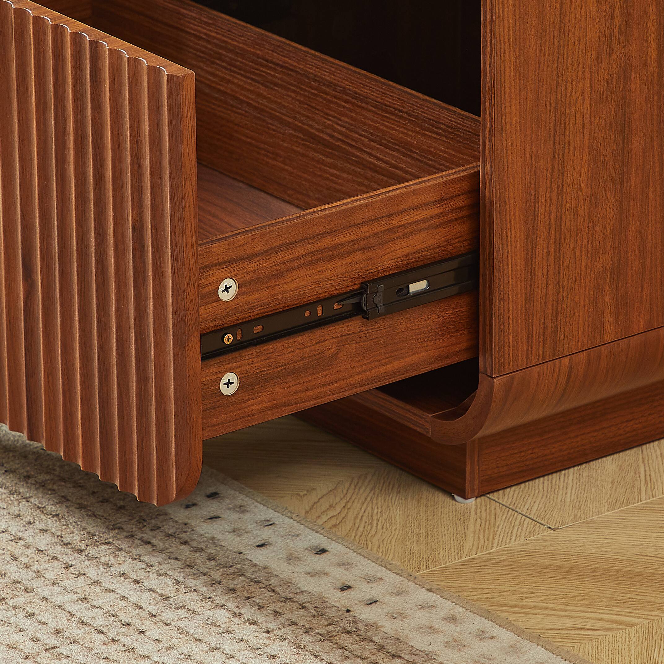 Anysun Modern Wavy Fluted Nightstand with 2 Drawers, Curved Outline ...