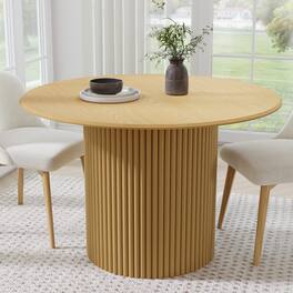 PexFix - Minimalist Farmhouse Duckbill Edge Round Solid Oak 46 in. W Slim-Stripe Base Kitchen & Dining Table Seats 4 - Natural