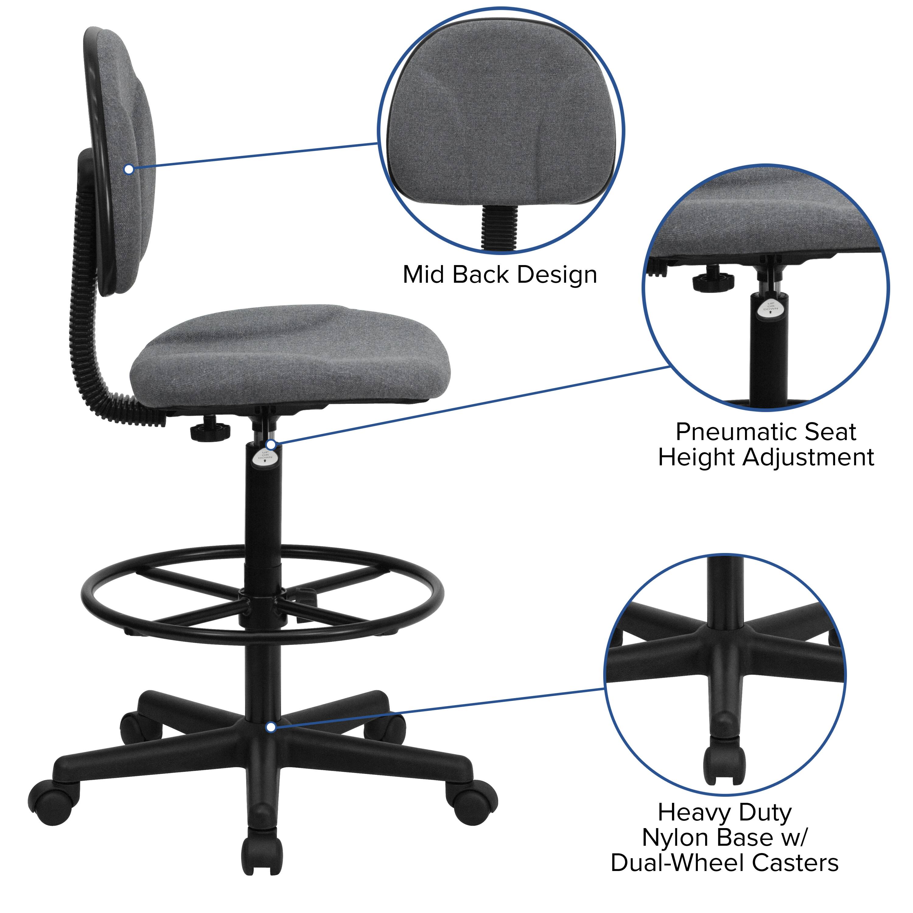 Mid Back Design  
Pneumatic Seat Height Adjustment  
Heavy Duty Nylon Base w/ Dual-Wheel Casters