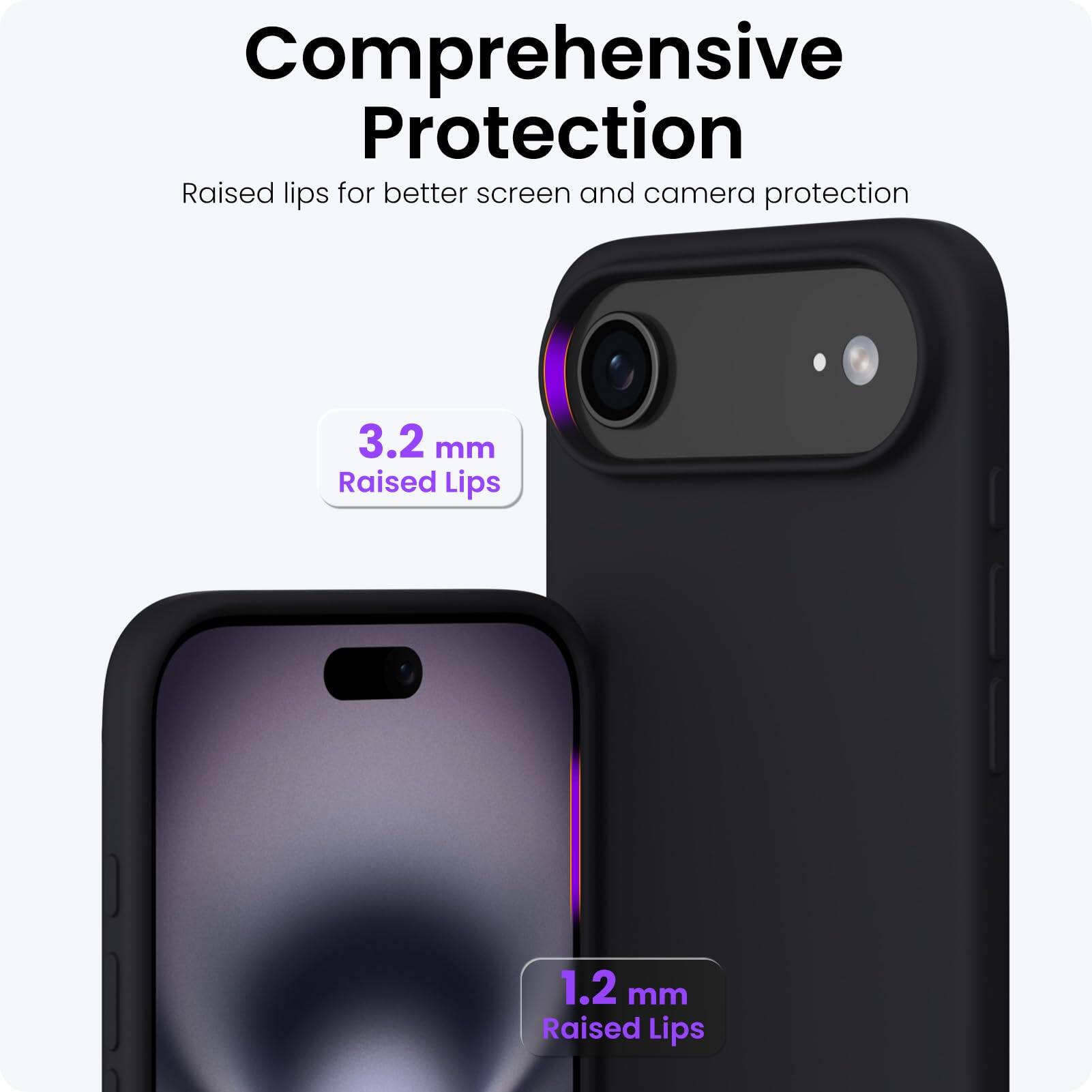 Comprehensive Protection

Raised lips for better screen and camera protection

3.2 mm Raised Lips

1.2 mm Raised Lips