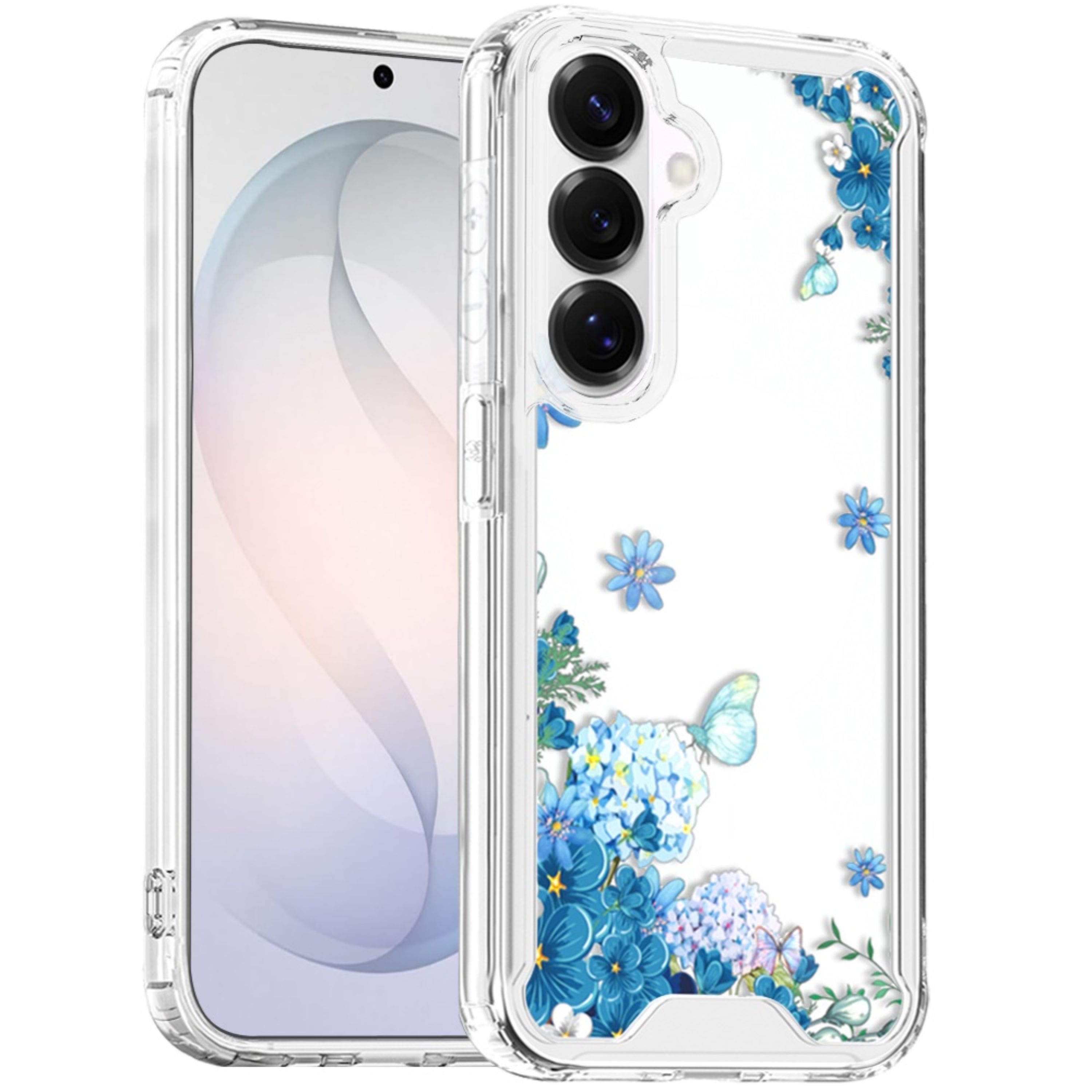 Kitcheniva - Cute Print Design On Clear TPU Cover Plus Tempered Glass For Samsung S26 FE Blue Floral - Multicolor price history on PriceWatchPro