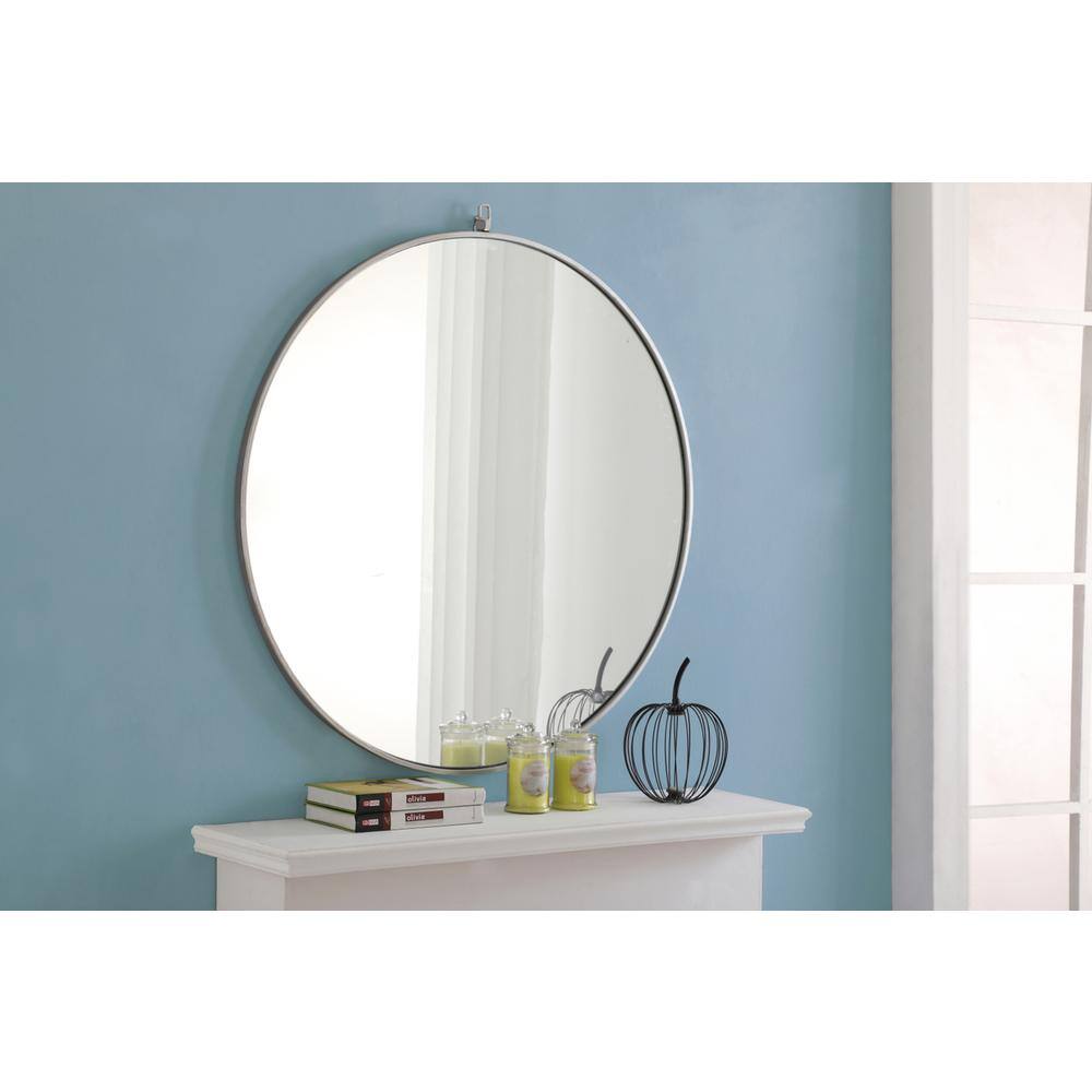 Alt View 6. Elegant Decor - Metal frame Round Mirror with decorative hook 36 inch Silver finish - Silver.