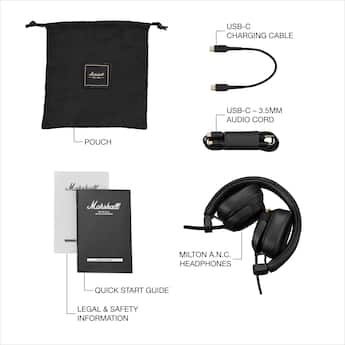 Marshall Milton A.N.C. Wireless On Ear Bluetooth Headphones with Marshall Milton A.N.C. Wireless On Ear Bluetooth Headphones with