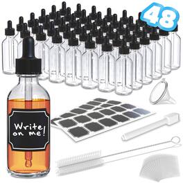 Nevlers - 2 Oz. Glass Dropper Bottles with Funnel, Brush, Shrink Wrap, Marker and Labels (Pack of 48) - Clear