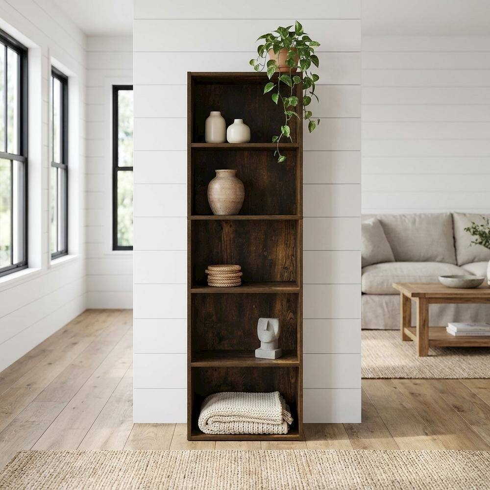 Angle. FurniFact - Wooden bookcase in natural finish with sturdy construction for home - Amber Pine.