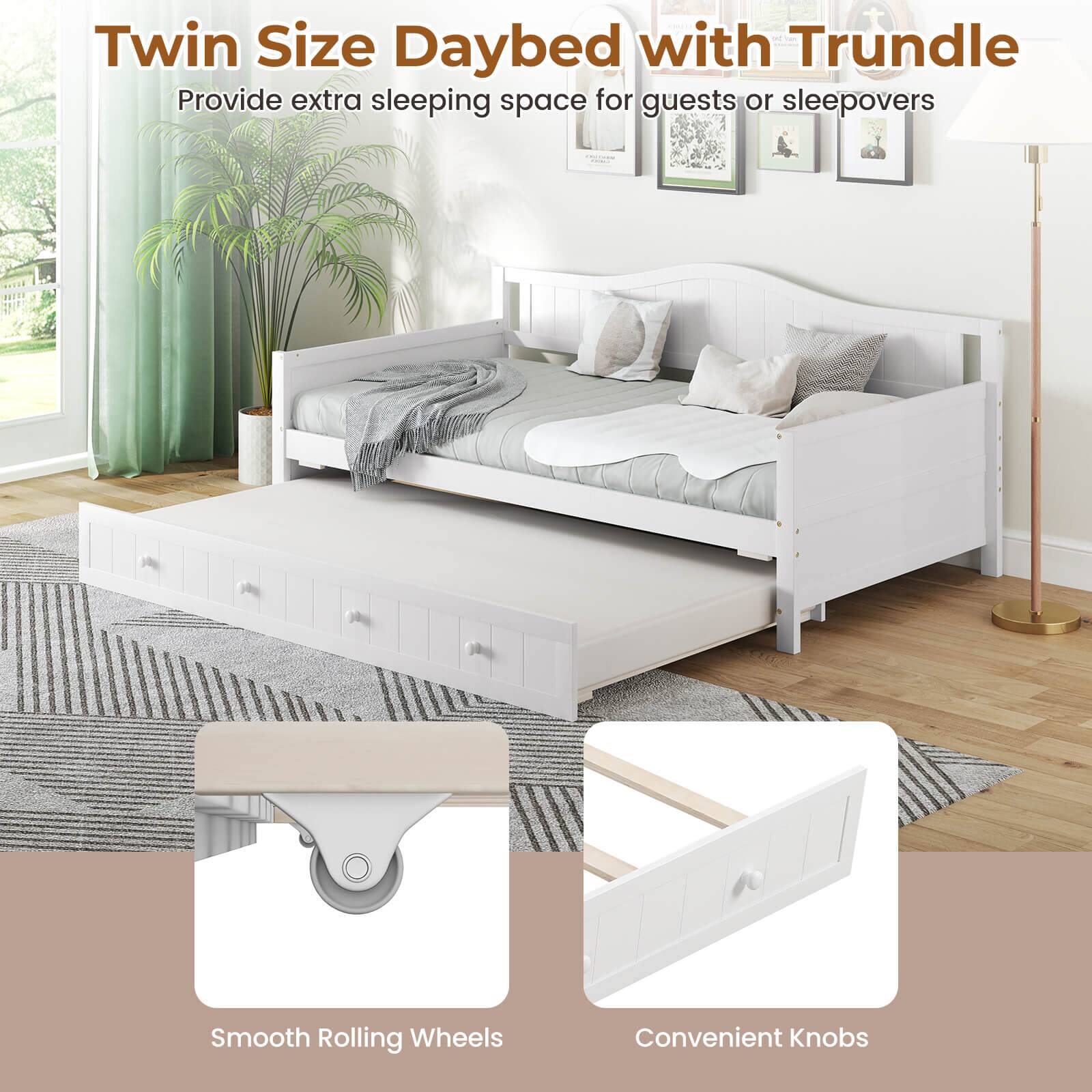 Twin Size Daybed with Trundle
Provide extra sleeping space for guests or sleepovers
Smooth Rolling Wheels
Convenient Knobs