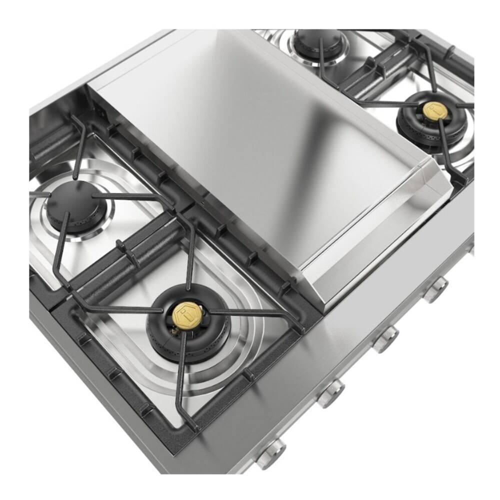 Angle. ILVE - ILVE Professional Plus II Series 36 in. Gas Rangetop with 6 Sealed Burners + Griddle (Natural Gas, Satin Trim) - Stainless Steel.