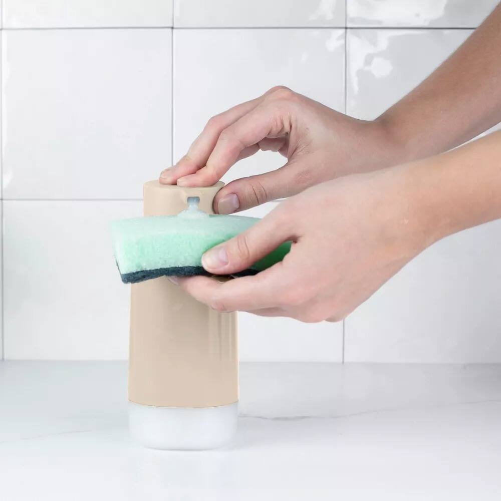 Alt View 3. OU - OU 17oz Dish Soap Dispenser, Kitchen & Bathroom Soap Dispenser, Hand Pump Compatible with Gel Soaps - Beige - Beige.