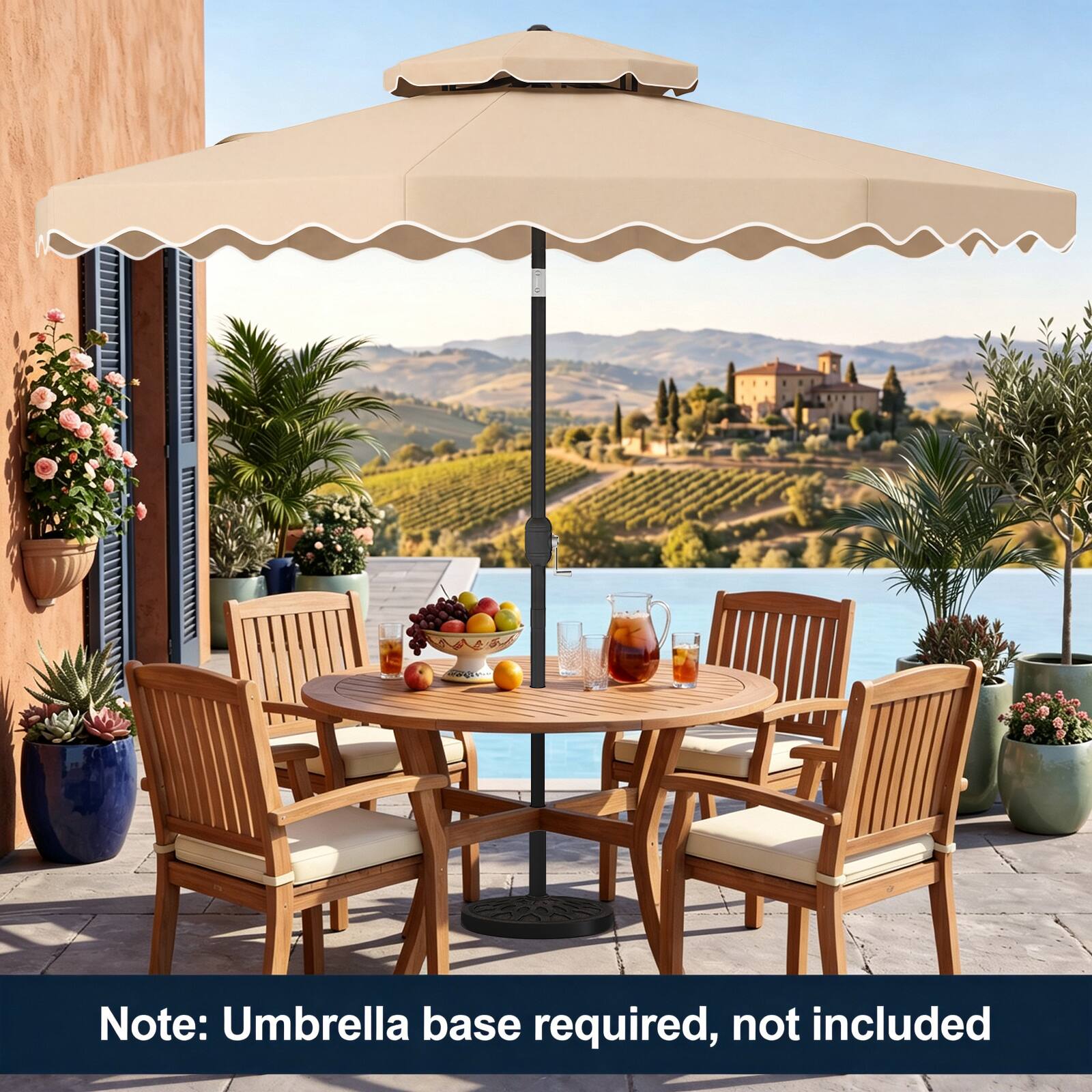 Note: Umbrella base required, not included