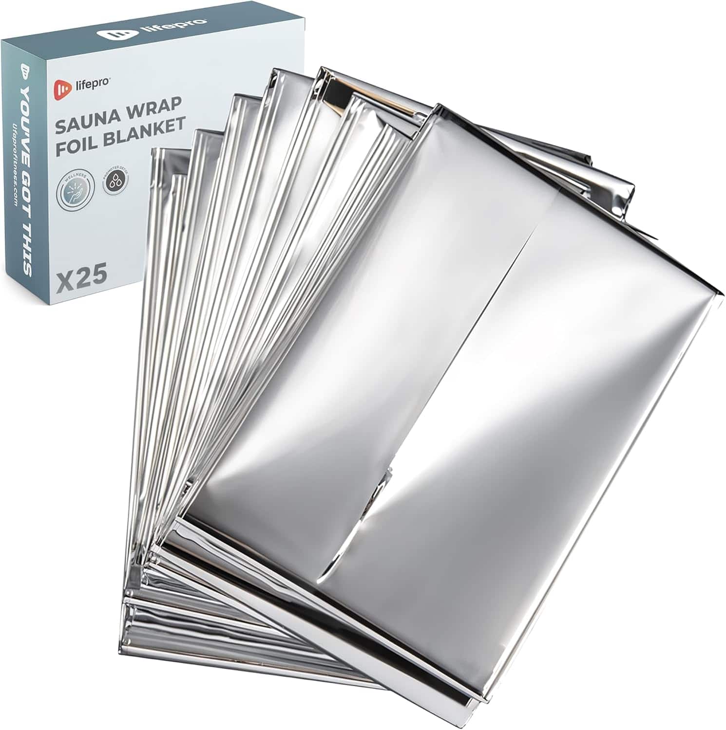 LifePro - Sauna Wrap Foil Blanket - 25-Pack - Reflective Thermal Space Blankets for Enhanced Infrared Sauna Detox - Silver