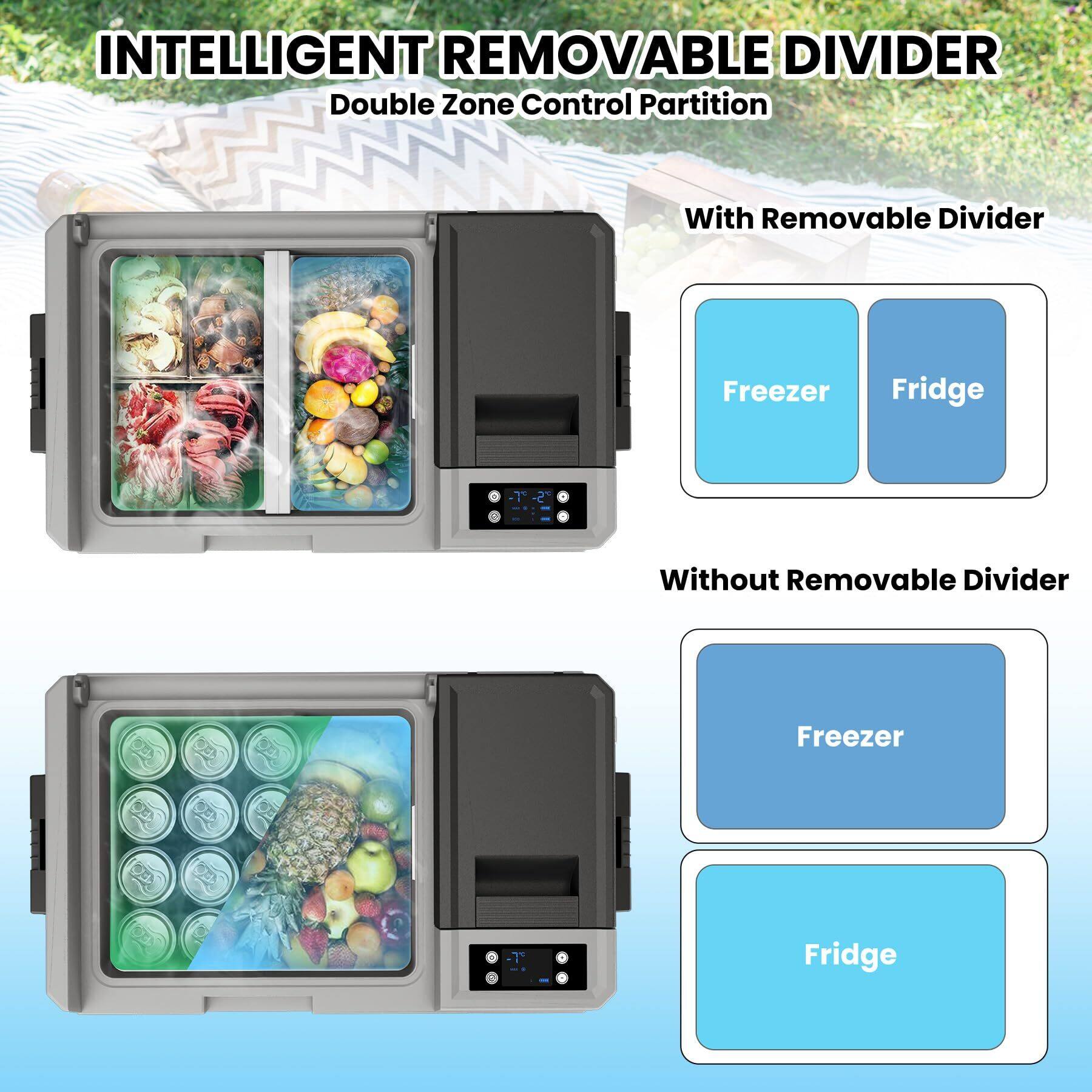 INTELLIGENT REMOVABLE DIVIDER  
Double Zone Control Partition  

With Removable Divider  
Freezer | Fridge  

Without Removable Divider  
Freezer | Fridge