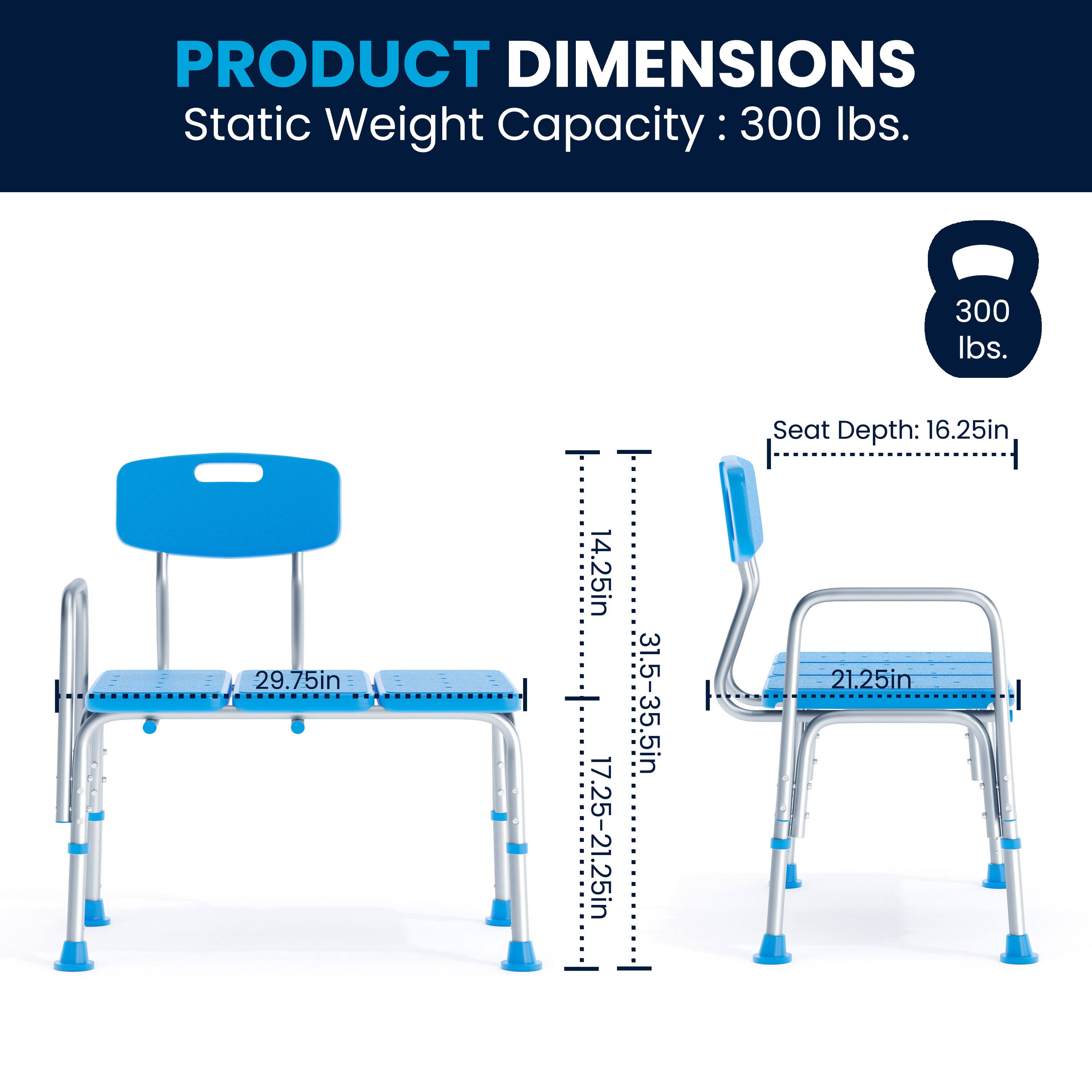 PRODUCT DIMENSIONS  
Static Weight Capacity: 300 lbs.  
Seat Depth: 16.25in  
Seat Width: 29.75in  
Seat Height: 14.25in  
Seat Height Range: 17.25-21.25in  
Seat Height Range: 31.5-35.5in  
Seat Height: 21.25in