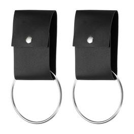 Unique Bargains - 2pcs Towel Ring Holder with Loop, Dish Towel Holder Wall Hook, Farmhouse Home Decor for Cabinet Oven Handle Rods - Black