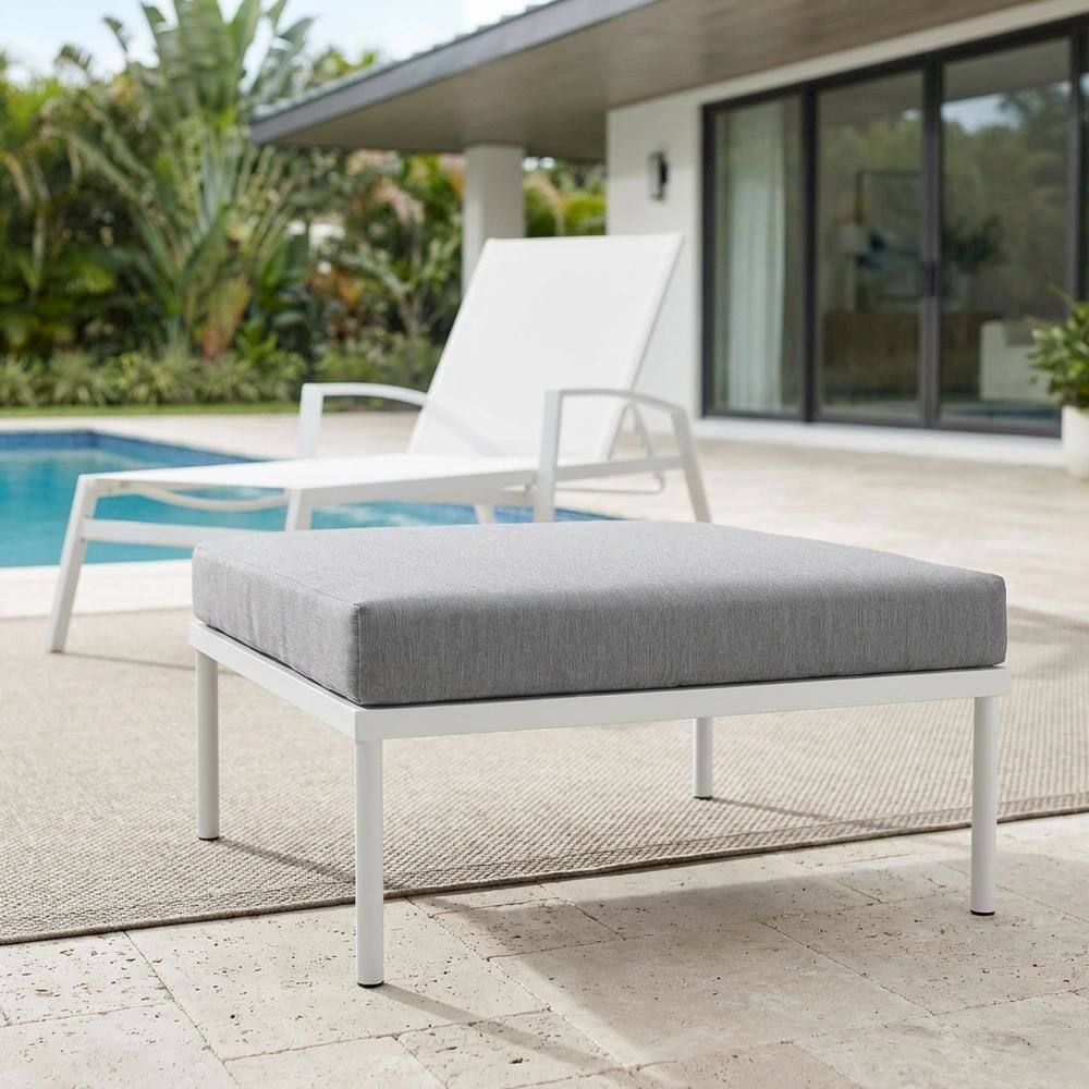Left. Outdoor Escape - Aluminum Outdoor Patio Ottoman With Cushioned Top And Stylish Design - White.