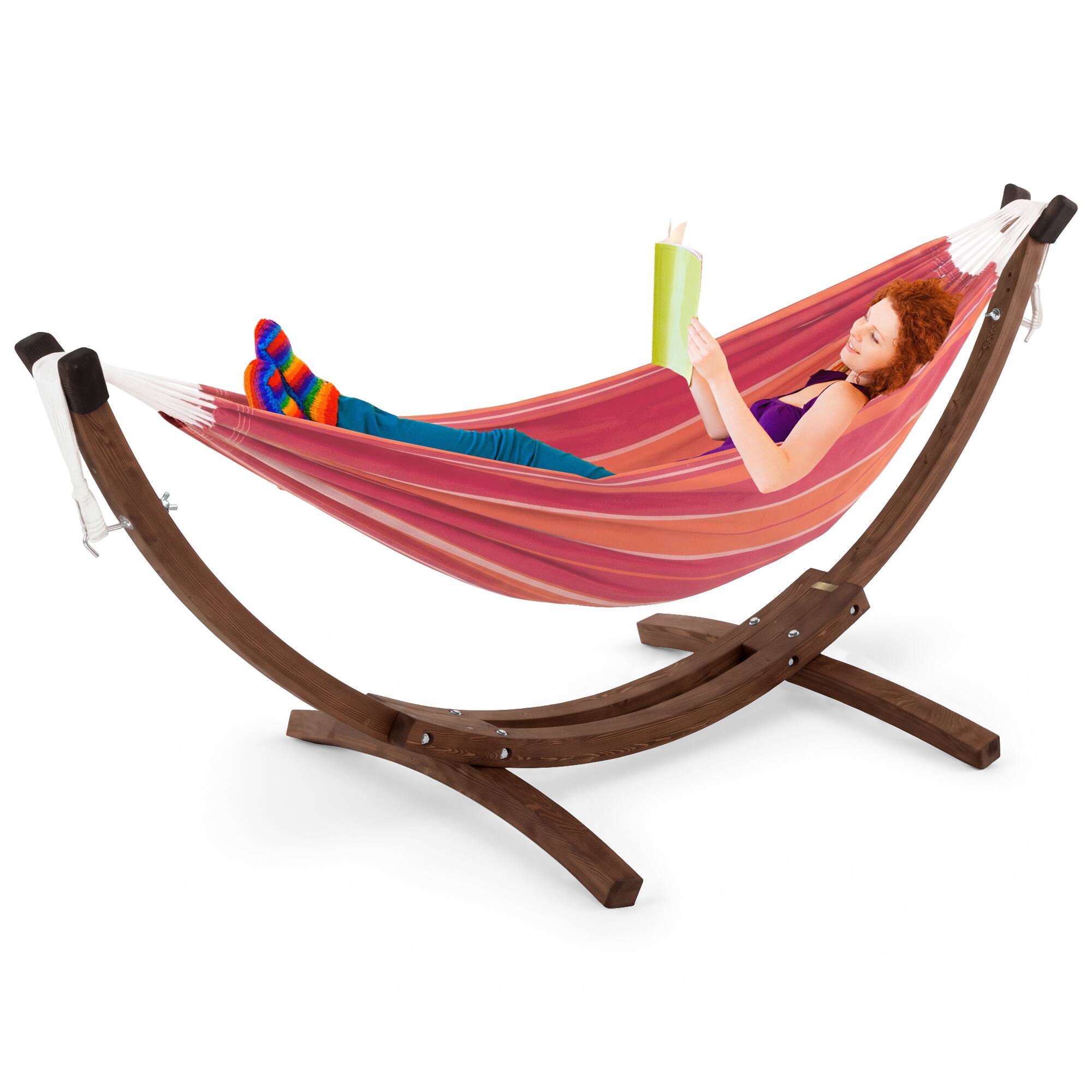 Front. Vivere - Vivere Double Cotton Hammock, Comfortable Daybed with Wood Frame, 8', Mimosa - Mimosa.