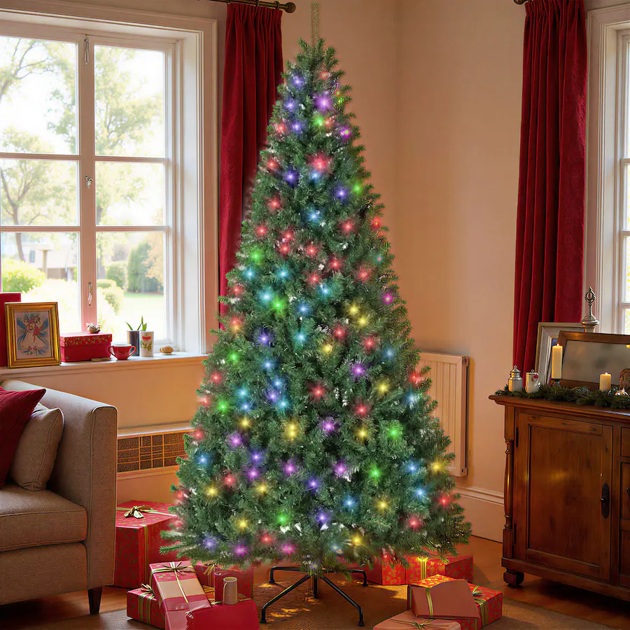 Homcom Prelit Christmas Tree with RGB Dynamic LEDs, Remote Control ...